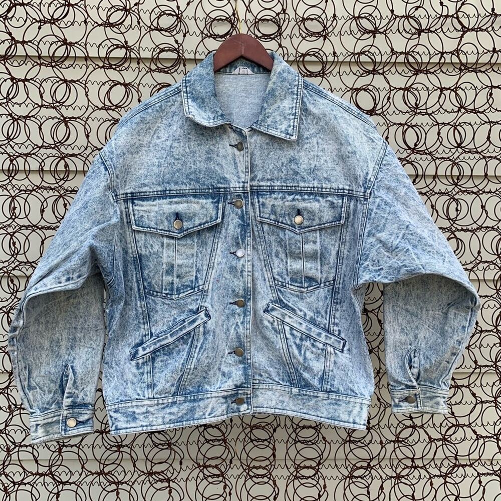 Vintage 80s Misty Valley acid wash denim jean jacket oversized batwing LARGE?